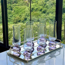 Taças Champanhe Base Esfera Transparente + Bandeja para Taça