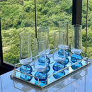 Taças Champanhe Base Esfera Transparente + Bandeja para Taça