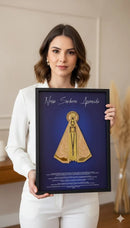 (COMPRE 1 LEVE 2) Quadro Nossa Senhora Aparecida - Alto Relevo Dourado com Oração | Moldura Premium