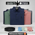 Leve 6, Pague Só 3] Camisa Polo Ventura Masculina em Algodão, Poliéster e Elastano com Microtextura Geométrica, Botões Frontais e Logo Bordado + BRINDES