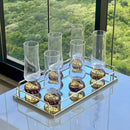 Taças Champanhe Base Esfera Transparente + Bandeja para Taça