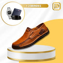Kit Sapato Mocassim Masculino Ortopédico em 100% Couro Legítimo + BRINDES: Cinto, Carteira e Relógio