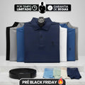 Leve 6, Pague Só 3] Camisa Polo Ventura Masculina em Algodão, Poliéster e Elastano com Microtextura Geométrica, Botões Frontais e Logo Bordado + BRINDES